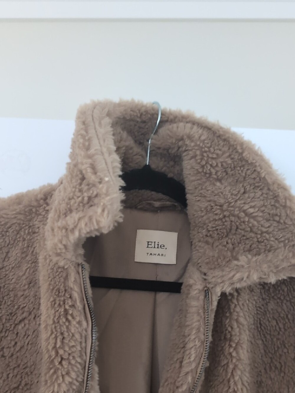 Elie. Tahari Plush Teddy Coat - Beige - Picture 6 of 6